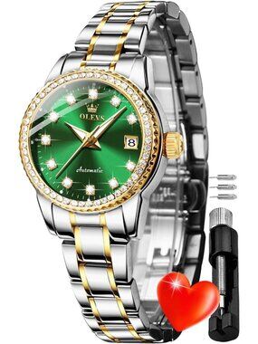 Women's Green Automatic Diamond Luxury Mechanical Stainless Dress Wrist Watches